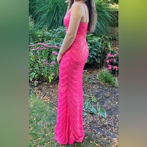 Windsor Bright Pink Mermaid Sequin Prom Dress | Size S